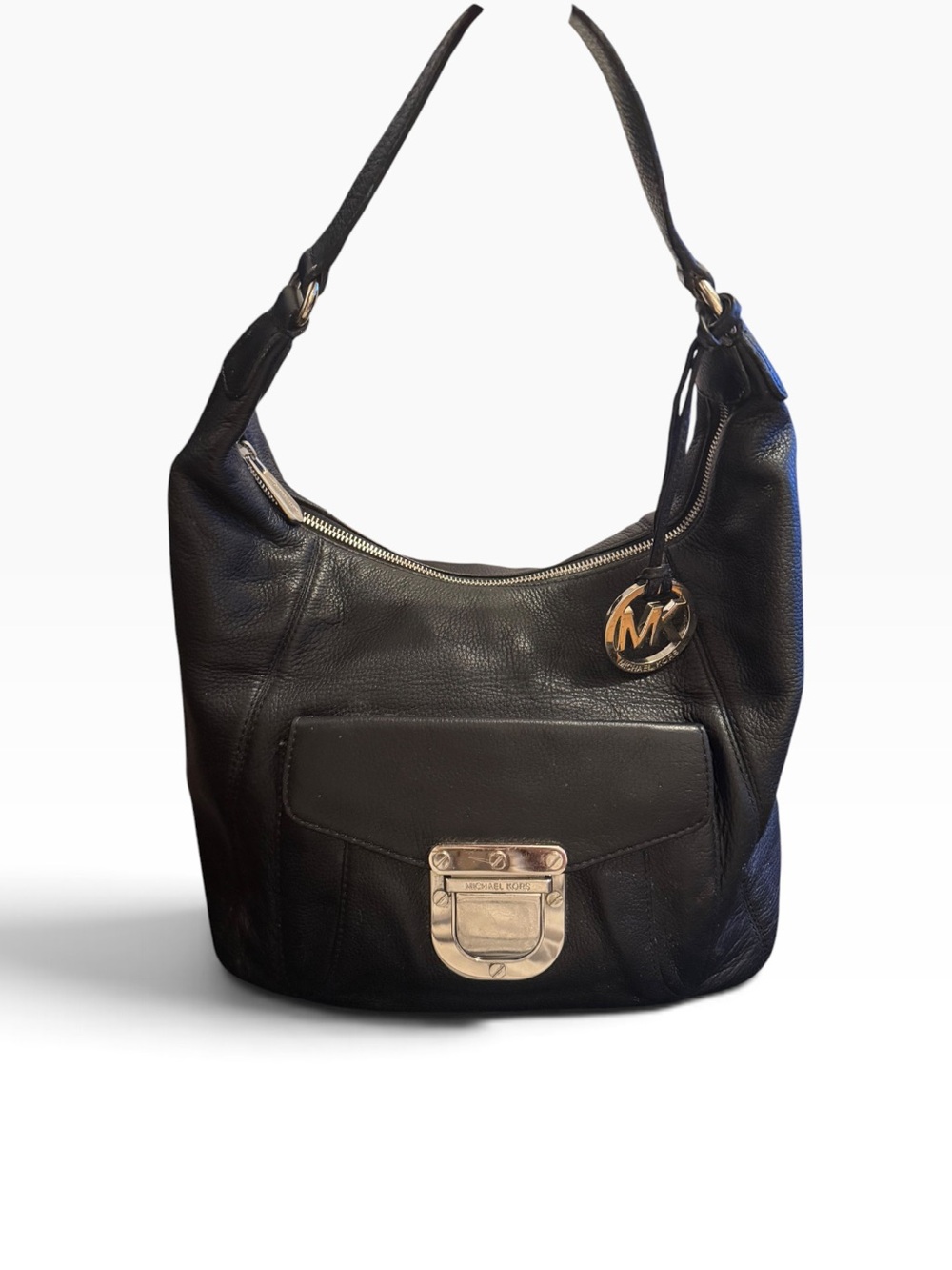 Michael Kors black pebbled leather hobo shoulder bag